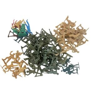 Lot of 70 Green Army Men Muticolor Cowboys Indians Cream Color Army Men Soldiers